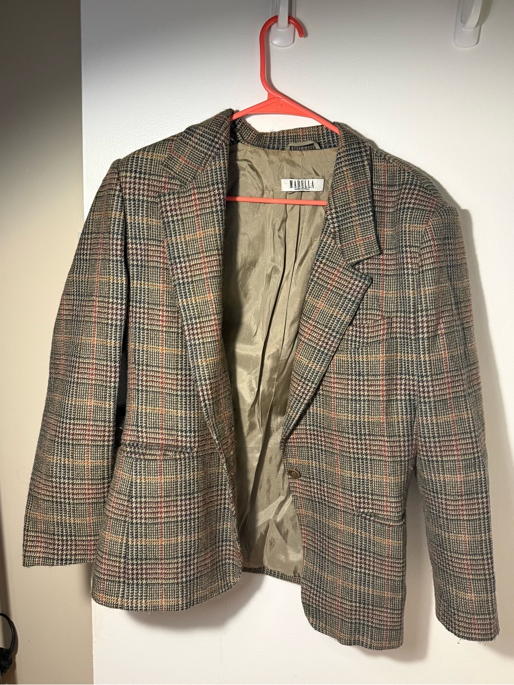 MARELLA Olive and Brown Plaid Wool Blazer